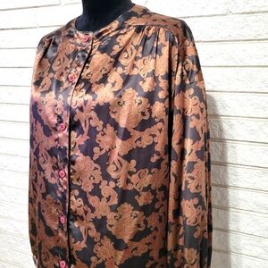Brownstone Studio Womens Sz 14 Silky  Business Casual Floral Paisley Blouse